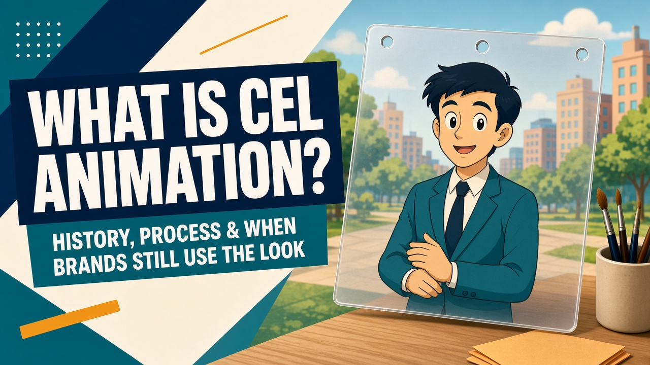 What is cel animation — title graphic showing a hand-drawn character on a transparent animation cel